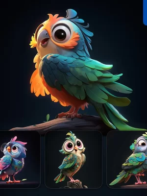 Midjourney Prompt Parrot Cute 3d Cartoon Ip Character C4d Animation