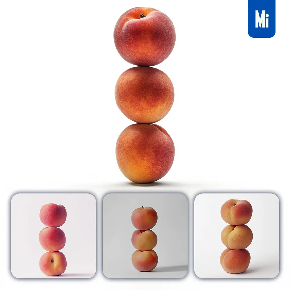 midjourney prompt peach connected fruits stack photography