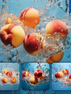 Midjourney Prompt Peaches Underwater Splash Water Spray Photography