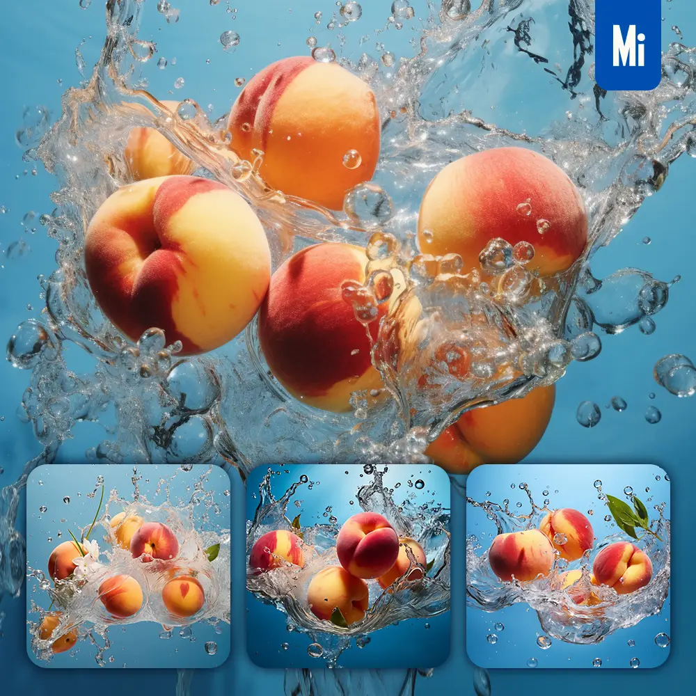 midjourney prompt peaches underwater splash water spray photography