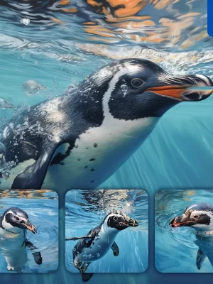 Midjourney Prompt Penguin Ocean Swimming Underwater Sea Face Oil Painting