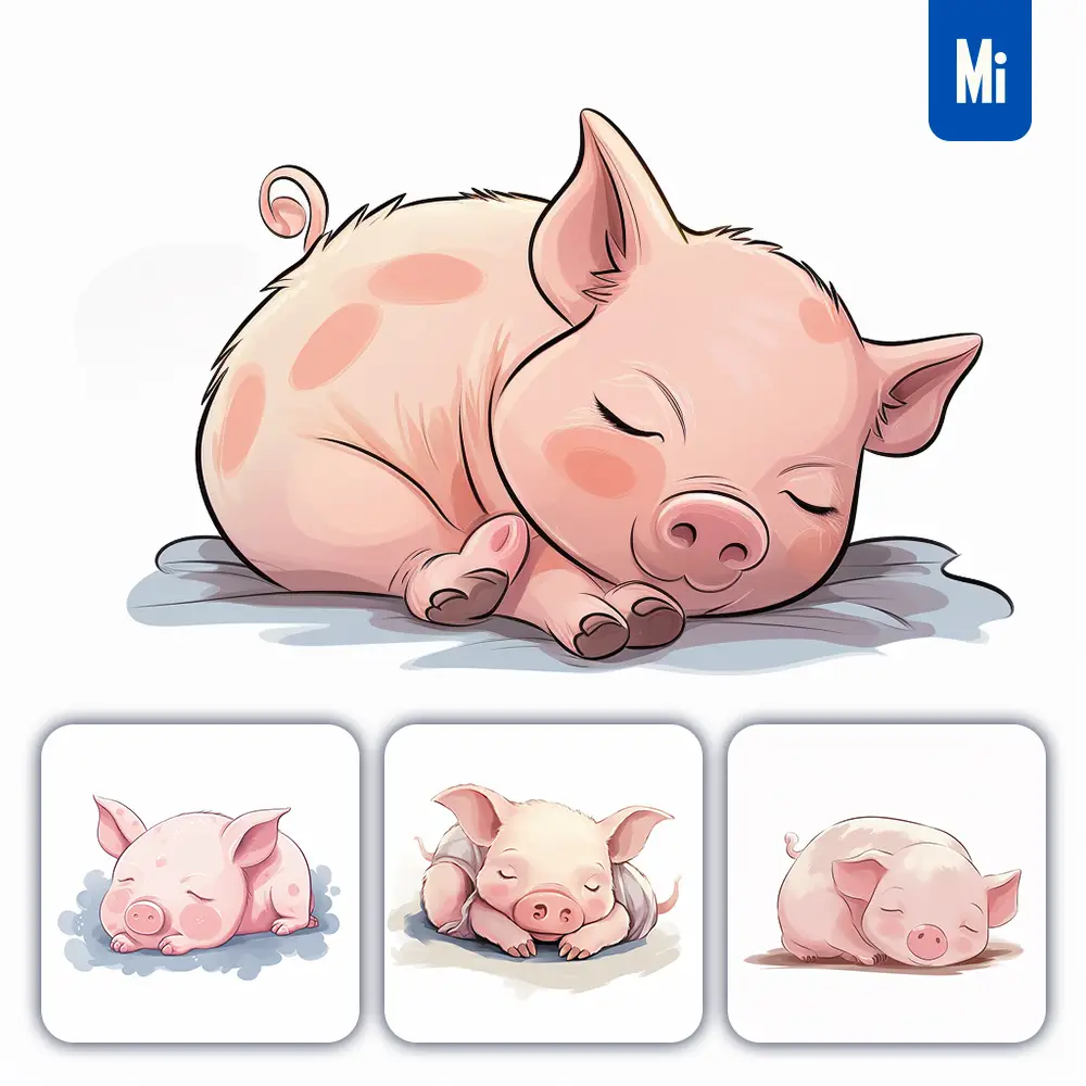 Midjourney Prompt Pig Piggy Sleeping Cartoon Illustration Drawing