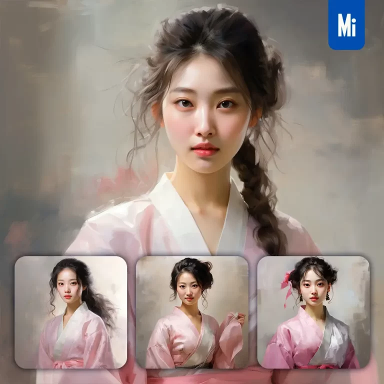 midjourney prompt pink Korean hanbok lady girl woman portrait oil painting