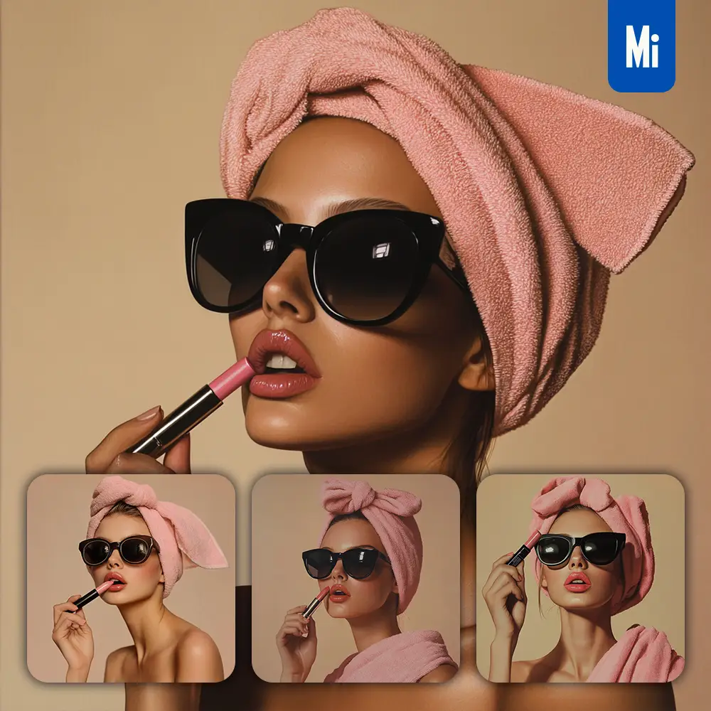 midjourney prompt pink lipstick lippie girl woman sunglasses model scouring bath portrait fashion photography