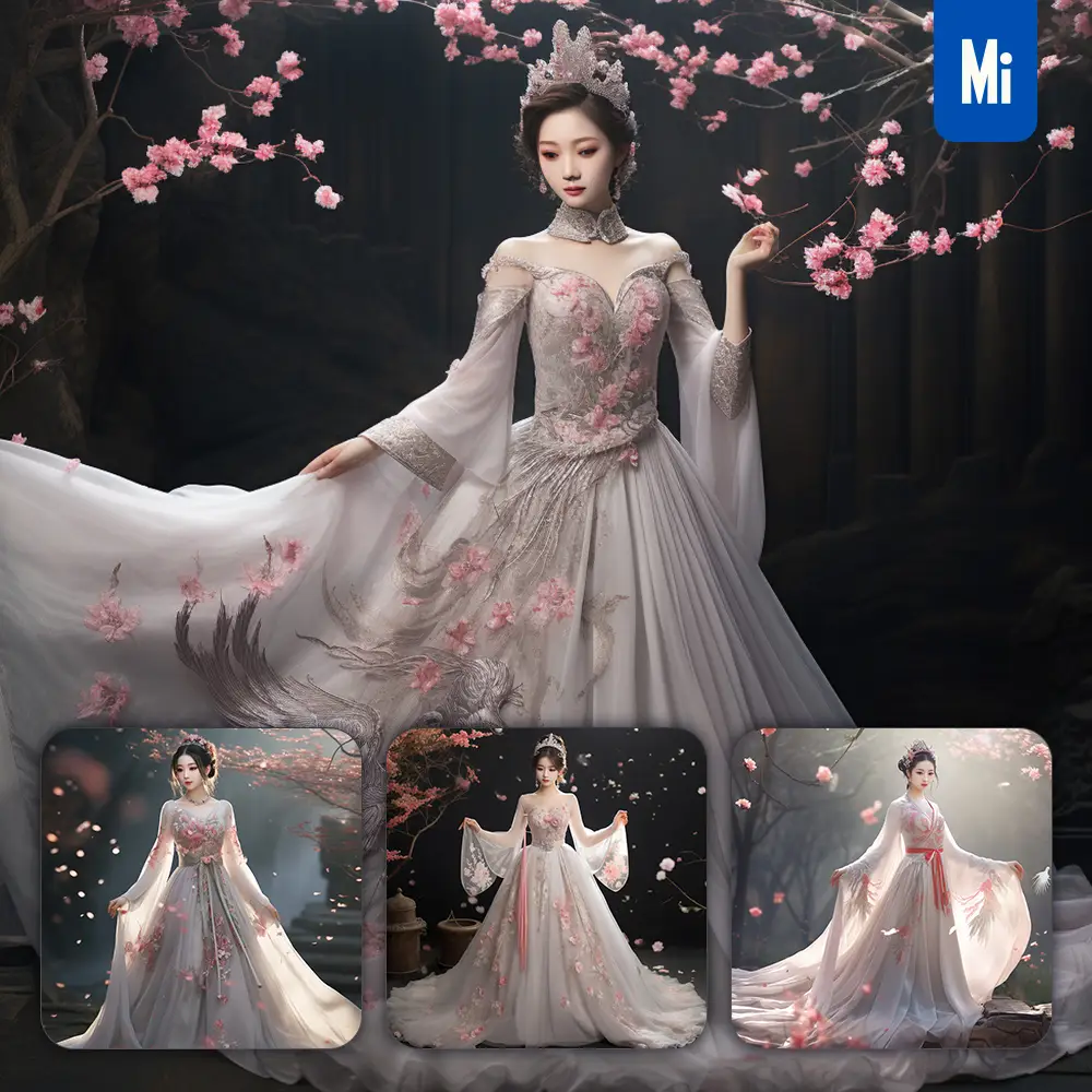 Midjourney Prompt Pink White Wedding Dress Fairy Chinese Traditional Model Apparel Design Skirt