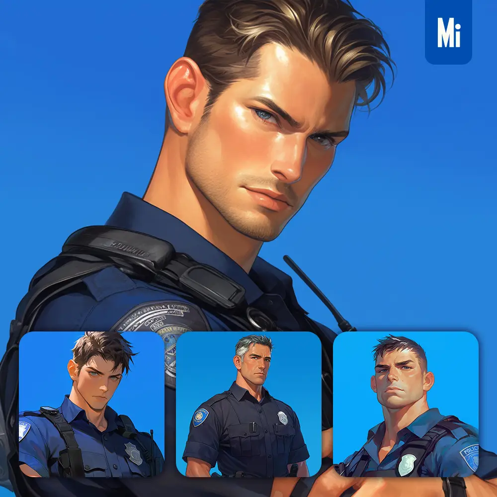 Midjourney Prompt Policeman Police Officer Male Man Portrait Cartoon Painting