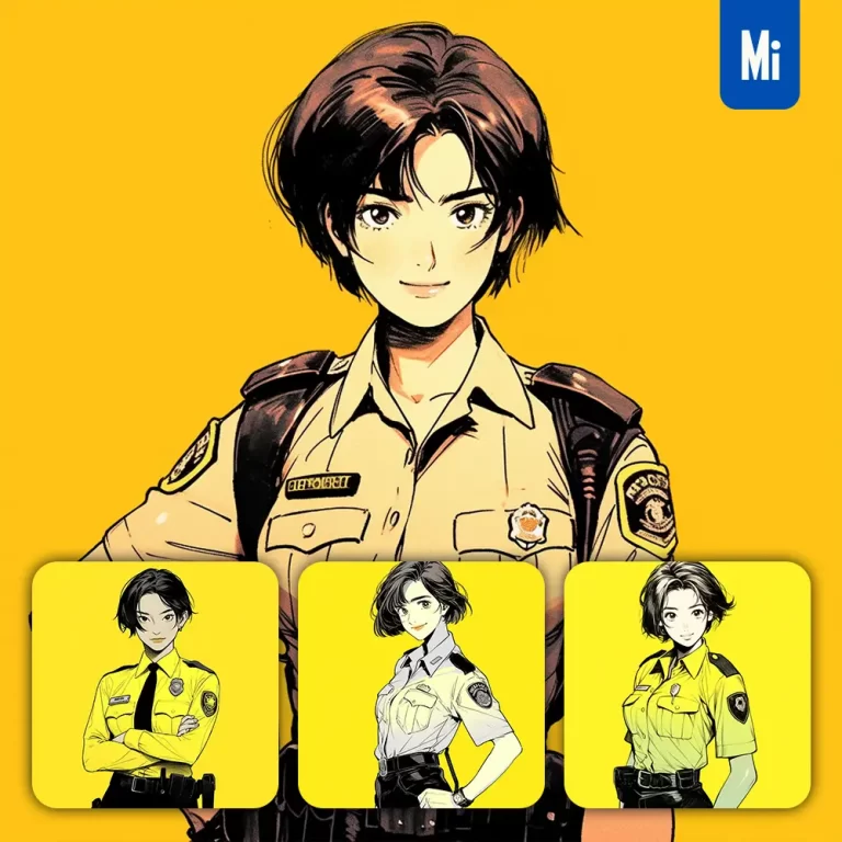 midjourney prompt policewoman female police officer girl yellow lady woman animation character portrait cartoon illustration