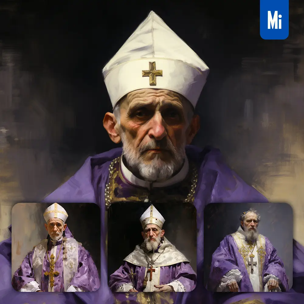 Midjourney Prompt Pope Purple Renaissance Medieval Primitive Portrait Oil Painting