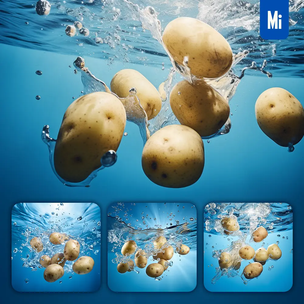 midjourney prompt potato underwater splash water spray photography