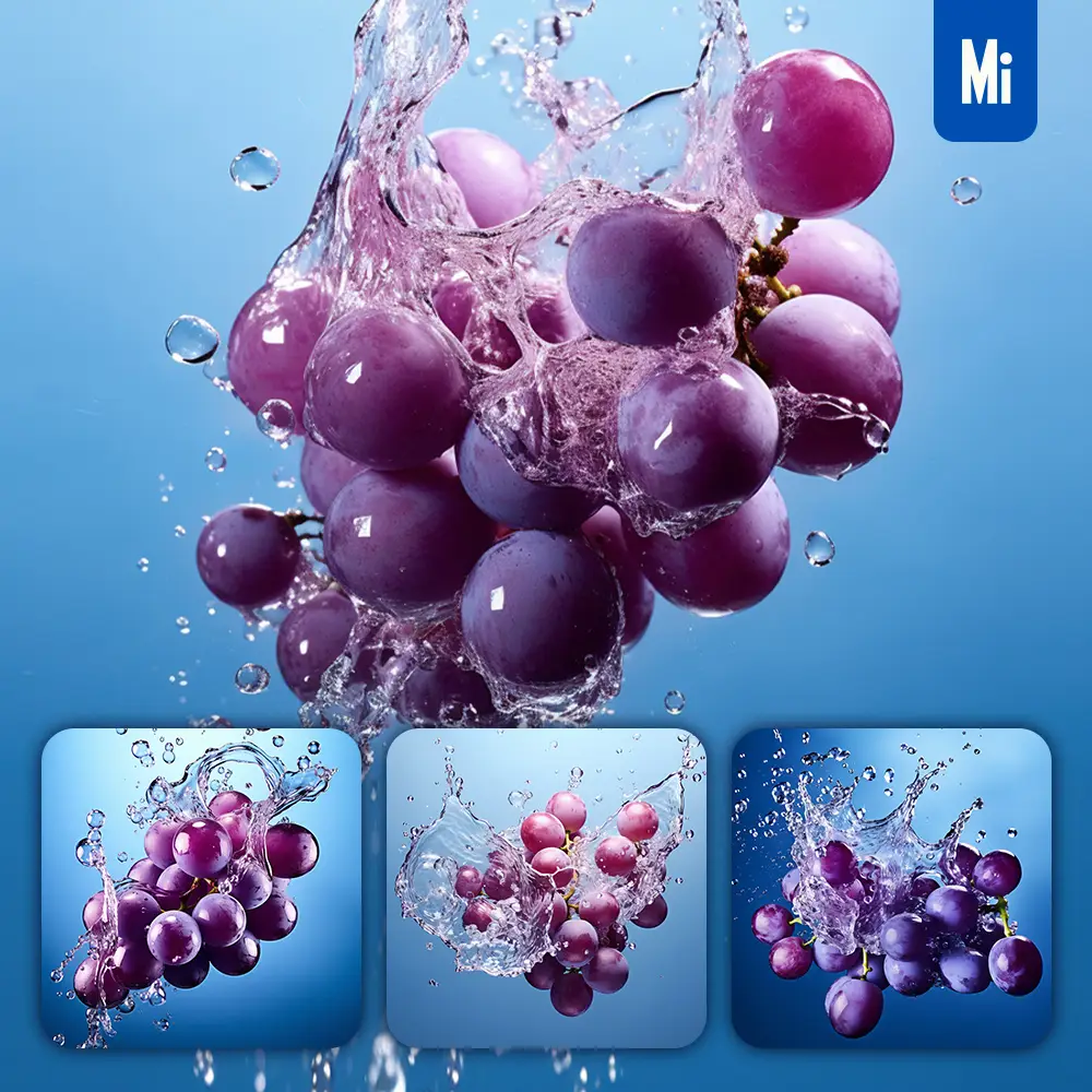 Midjourney Prompt Purple Grapes Underwater Splash Water Spray Photography