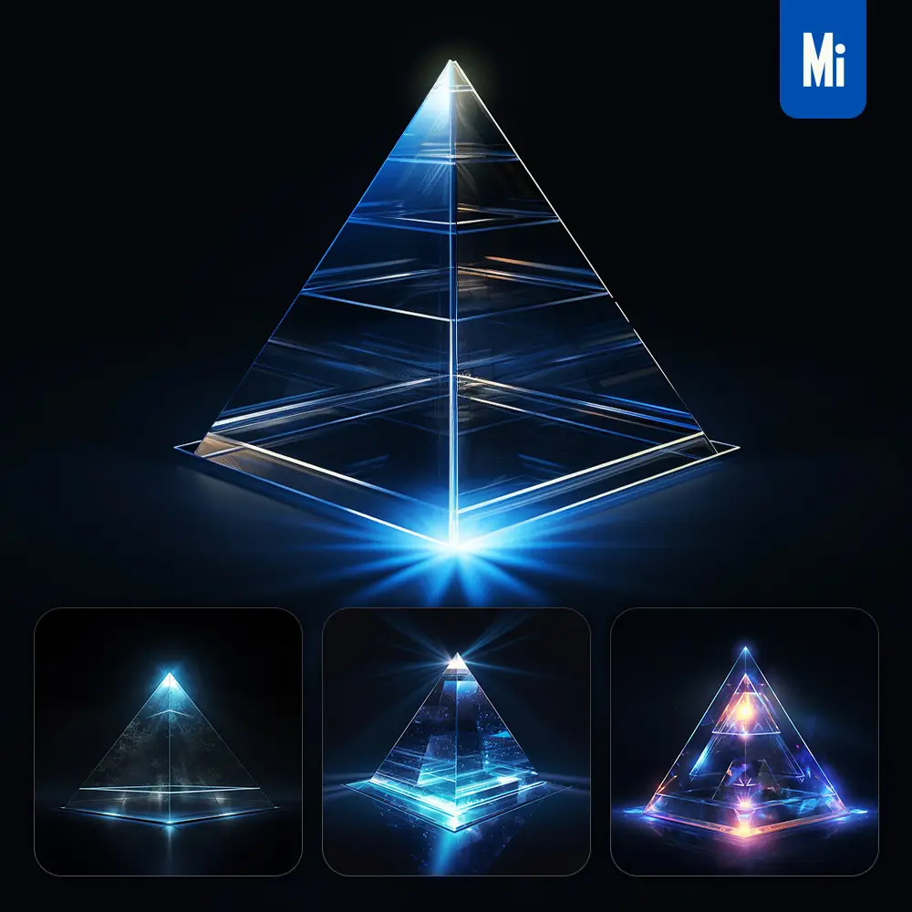 midjourney prompt pyramid glass crystal 3D transparent