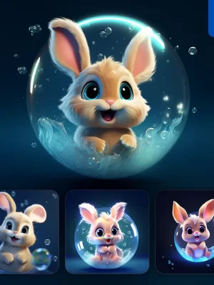 Midjourney Prompt Rabbit Bubble Water Underwater Cute Cartoon 3d