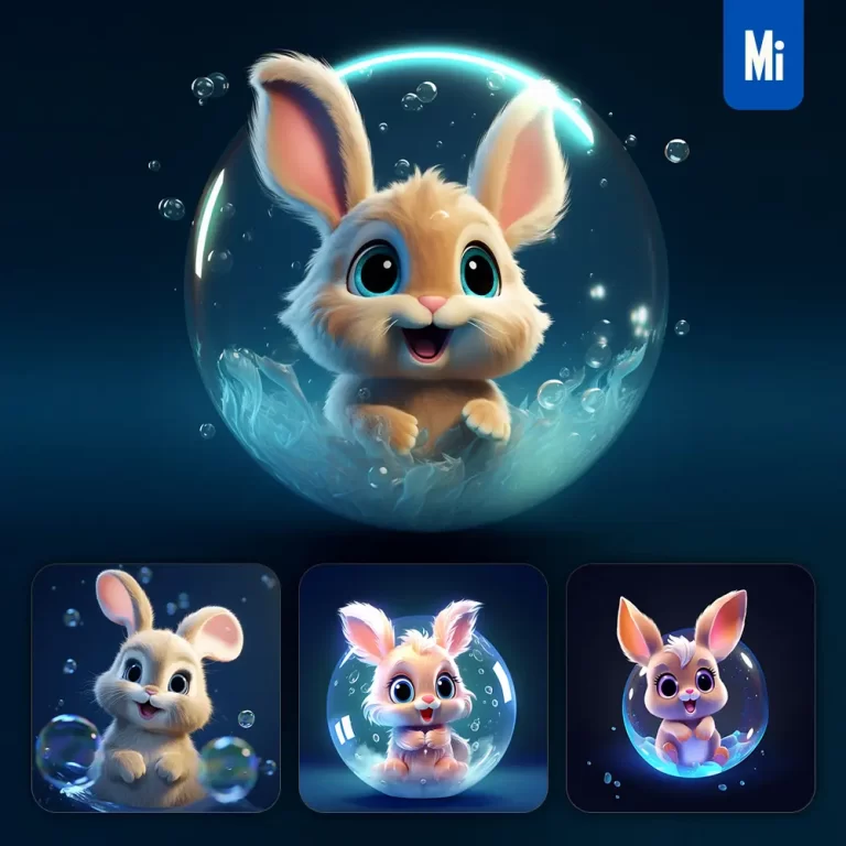 midjourney prompt rabbit bubble water underwater cute cartoon 3D