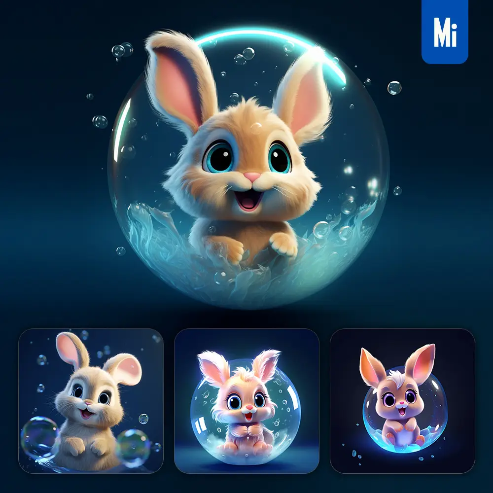 Midjourney Prompt Rabbit Bubble Water Underwater Cute Cartoon 3d