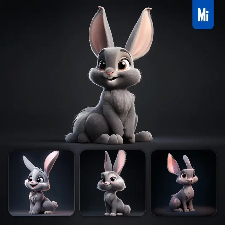 midjourney prompt rabbit cute 3D cartoon IP character C4D animation