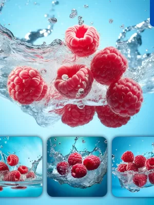 Midjourney Prompt Raspberry Underwater Splash Water Spray Photography