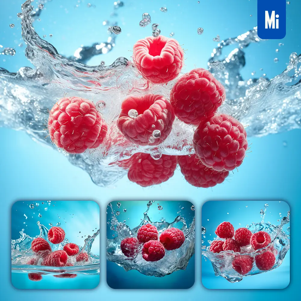 Midjourney Prompt Raspberry Underwater Splash Water Spray Photography