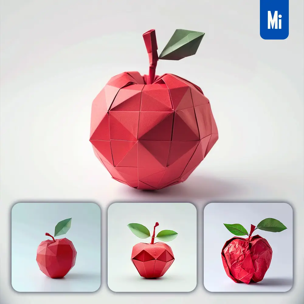 Midjourney Prompt Red Apple Paper Folding Origami Art