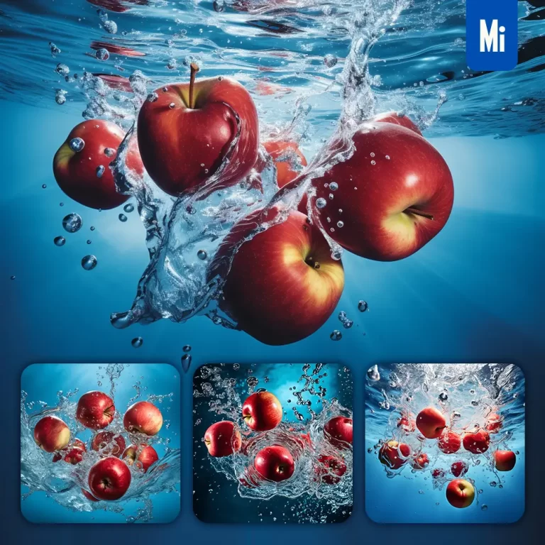 midjourney prompt red apples underwater splash water spray photography