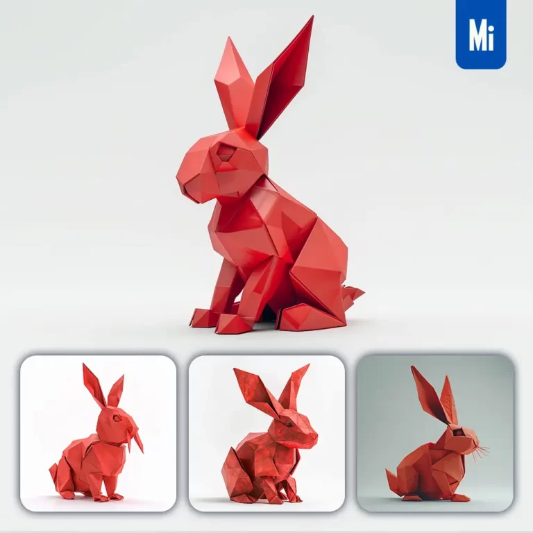 midjourney prompt red rabbit paper folding origami art