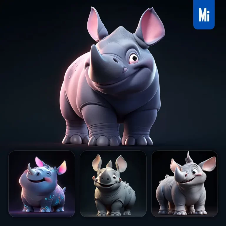 midjourney prompt rhinoceros cute 3D cartoon IP character C4D animation