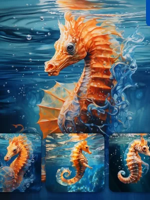 Midjourney Prompt Seahorse Ocean Swimming Underwater Sea Face Oil Painting