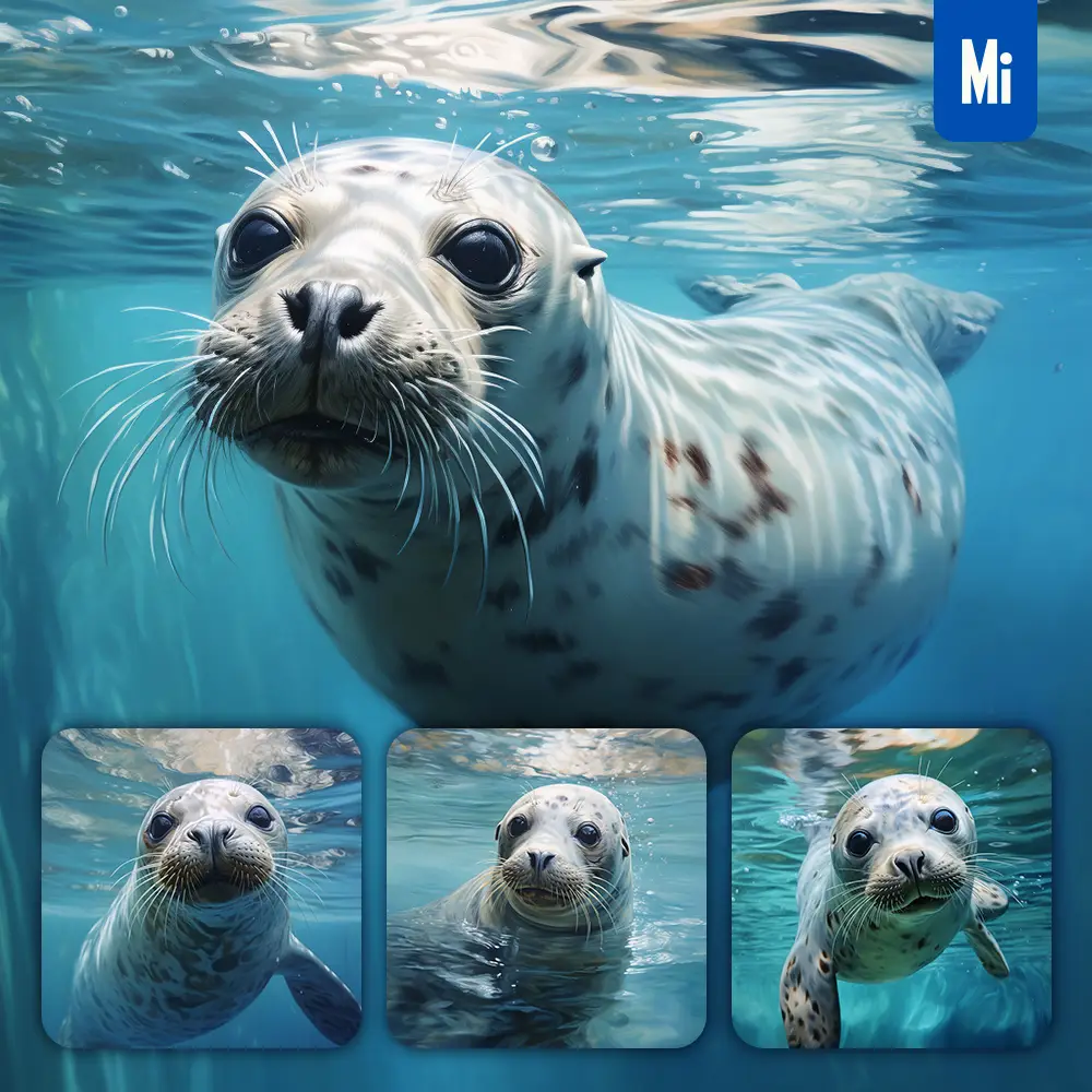 Midjourney Prompt Seal Ocean Swimming Underwater Sea Face Oil Painting