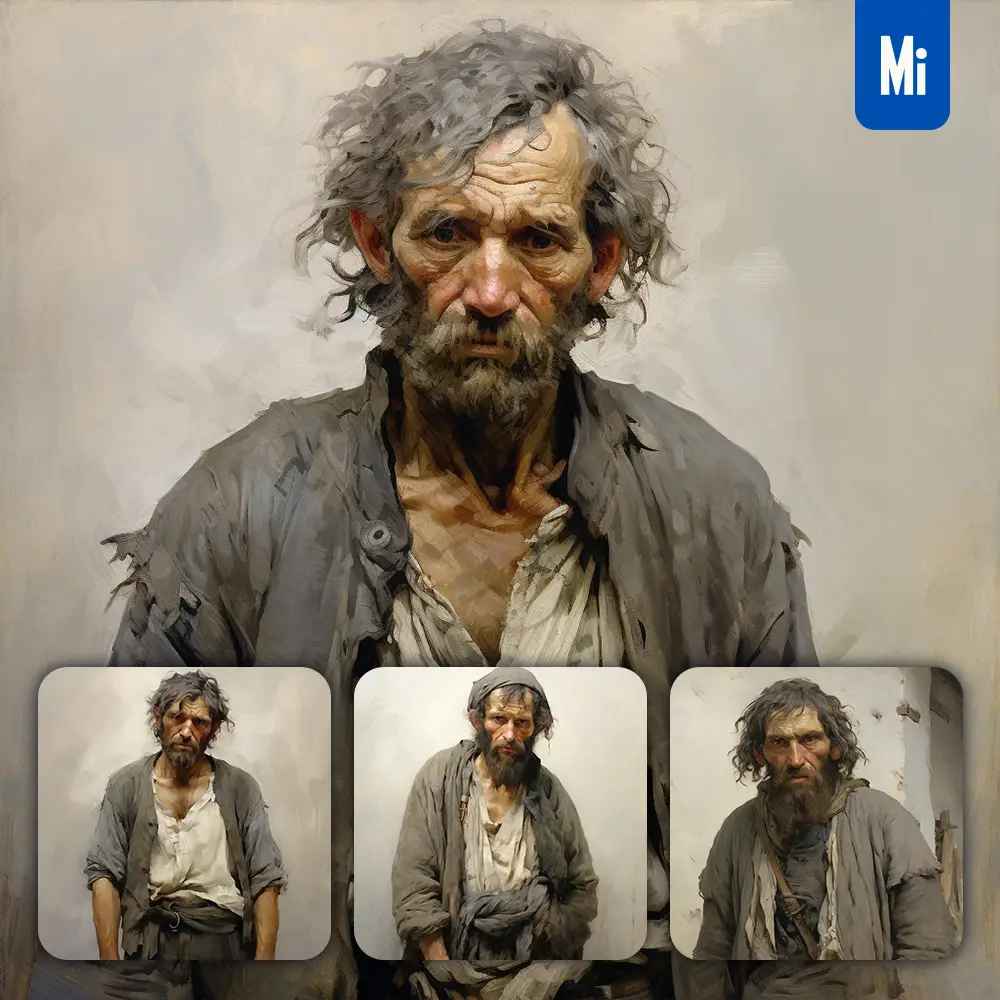 midjourney prompt serf poor renaissance medieval primitive portrait oil painting