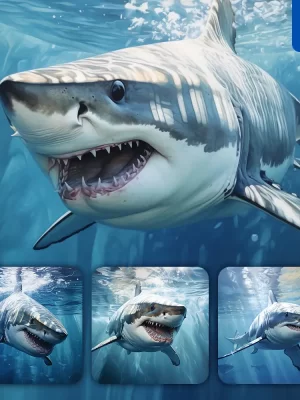 Midjourney Prompt Shark Ocean Swimming Underwater Sea Face Oil Painting