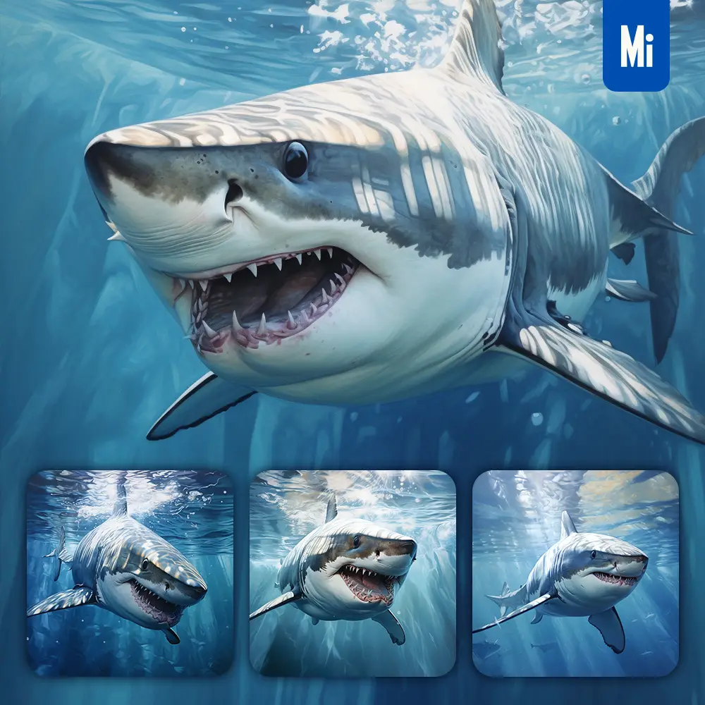 Midjourney Prompt Shark Ocean Swimming Underwater Sea Face Oil Painting