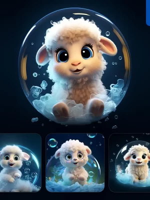 Midjourney Prompt Sheep Bubble Water Underwater Cute Cartoon 3d