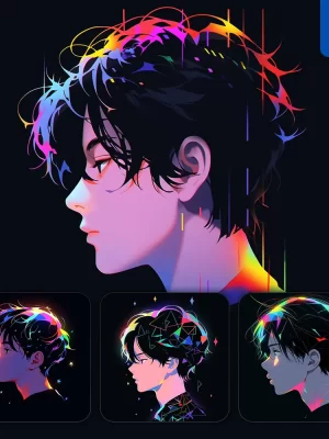 Midjourney Prompt Side Boy Cartoon Japanese Animation Portrait Vector Illustration Art Colorful