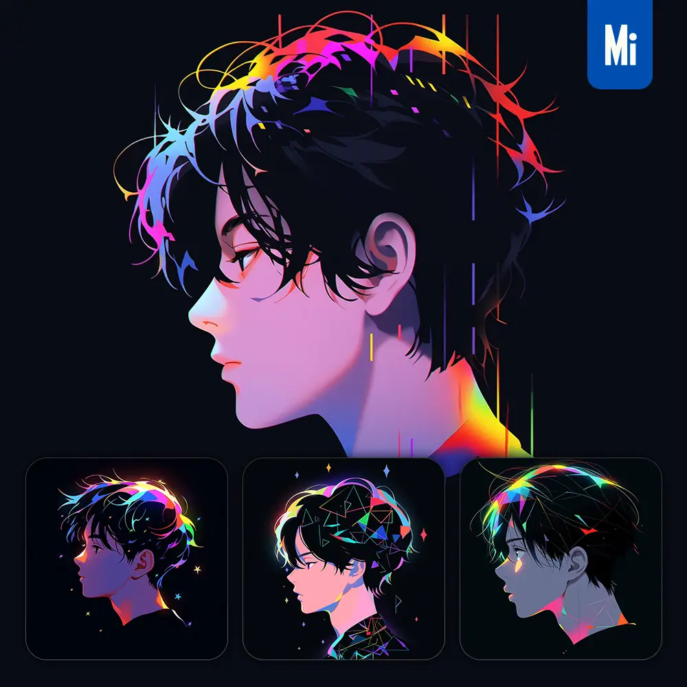 Midjourney Prompt Side Boy Cartoon Japanese Animation Portrait Vector Illustration Art Colorful