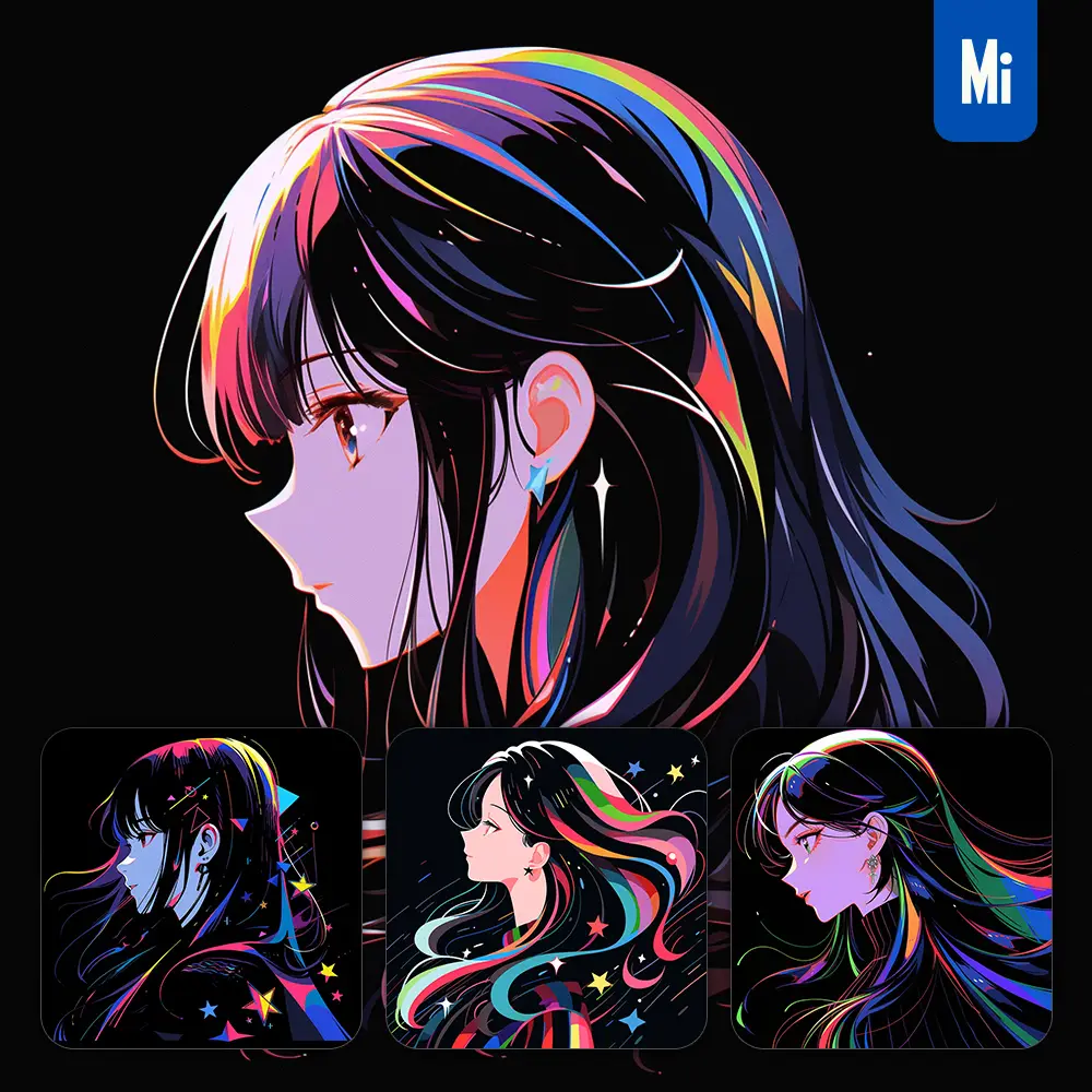 Midjourney Prompt Side Girl Cartoon Japanese Animation Portrait Vector Illustration Art Colorful