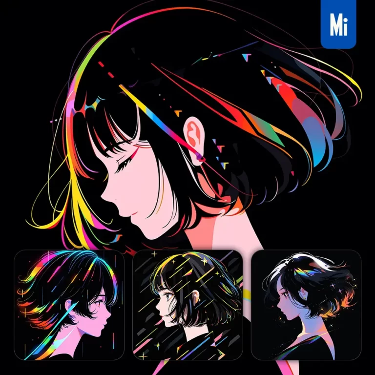 midjourney prompt side girl woman cartoon Japanese animation portrait vector illustration art colorful