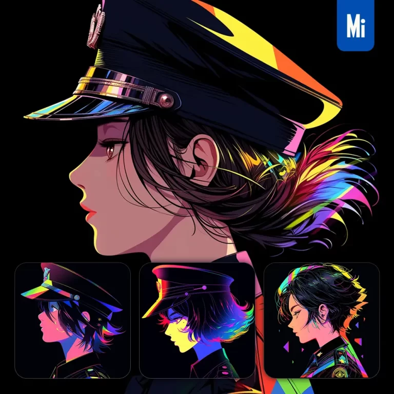 midjourney prompt side police officer woman policewoman cartoon Japanese animation portrait vector illustration art colorful