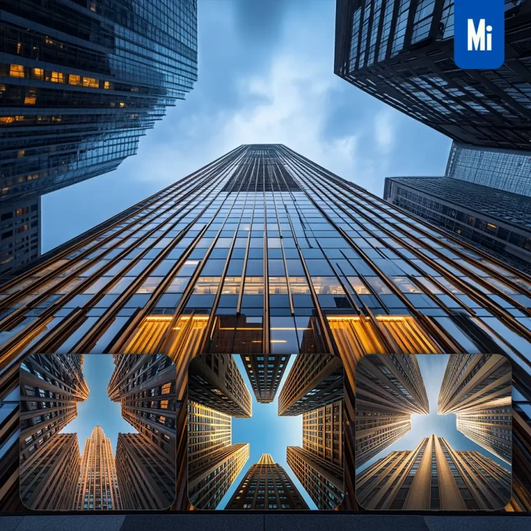 midjourney prompt skyscraper modern New York sky tall building low-angle photography