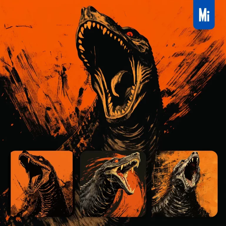 midjourney prompt snake lizard woodprint screaming shout black orange woodcut print engraving