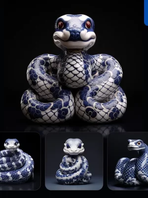 Midjourney Prompt Snake Porcelain Blue Animals Chinese China Pattern 3d