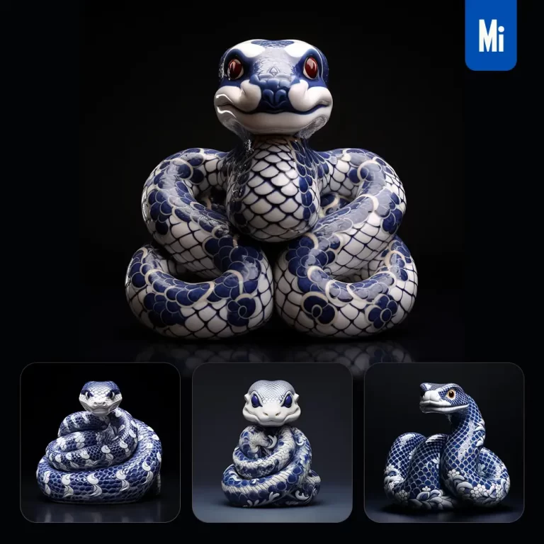 midjourney prompt snake porcelain blue animals Chinese China pattern 3D