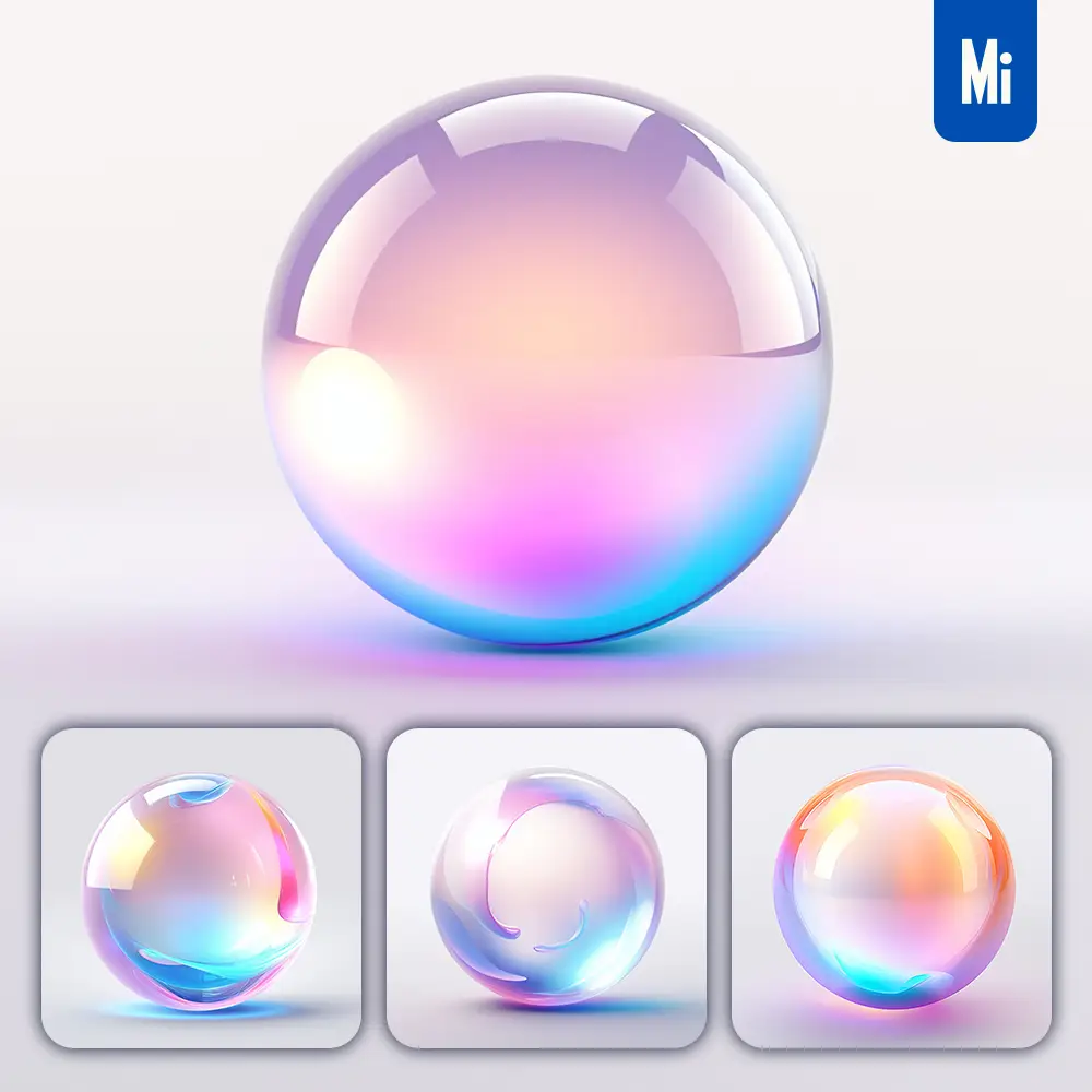 midjourney prompt sphere icon UI design C4D glass 3D model