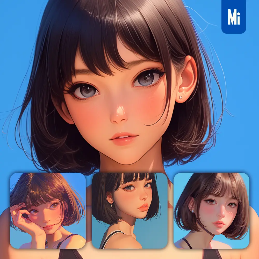 Midjourney Prompt Sports Girl Woman Bangs Fringe Hair Female Portrait Cartoon Painting