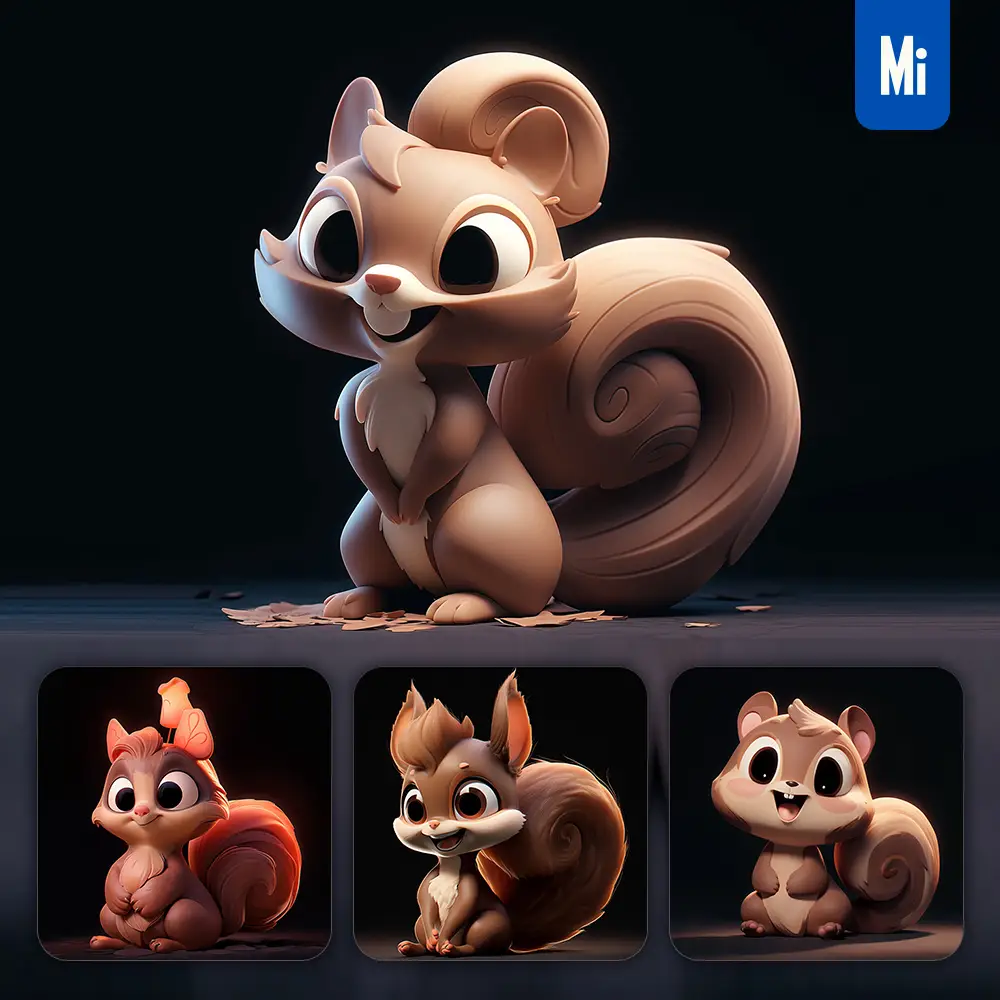 midjourney prompt squirrel cute 3D cartoon IP character C4D animation