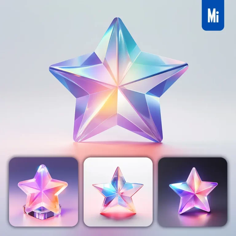 midjourney prompt star icon UI design C4D glass 3D model