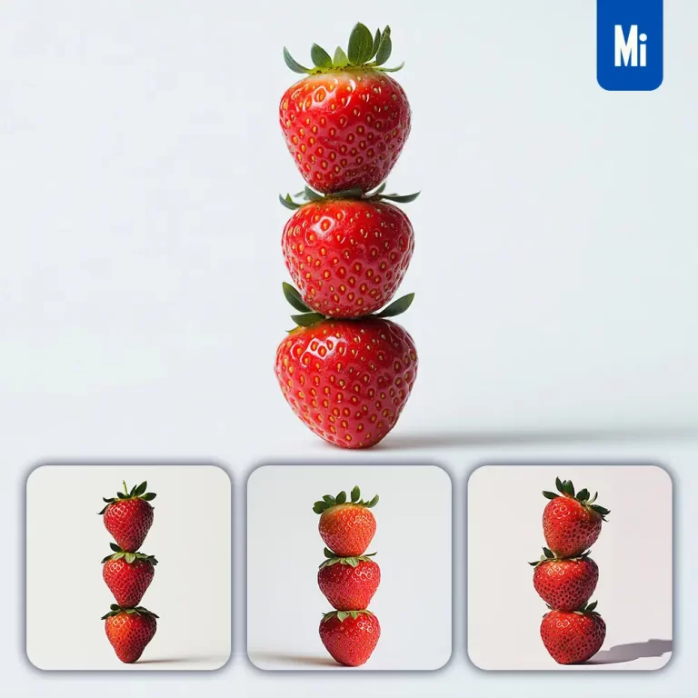 midjourney prompt strawberry connected fruits stack photography