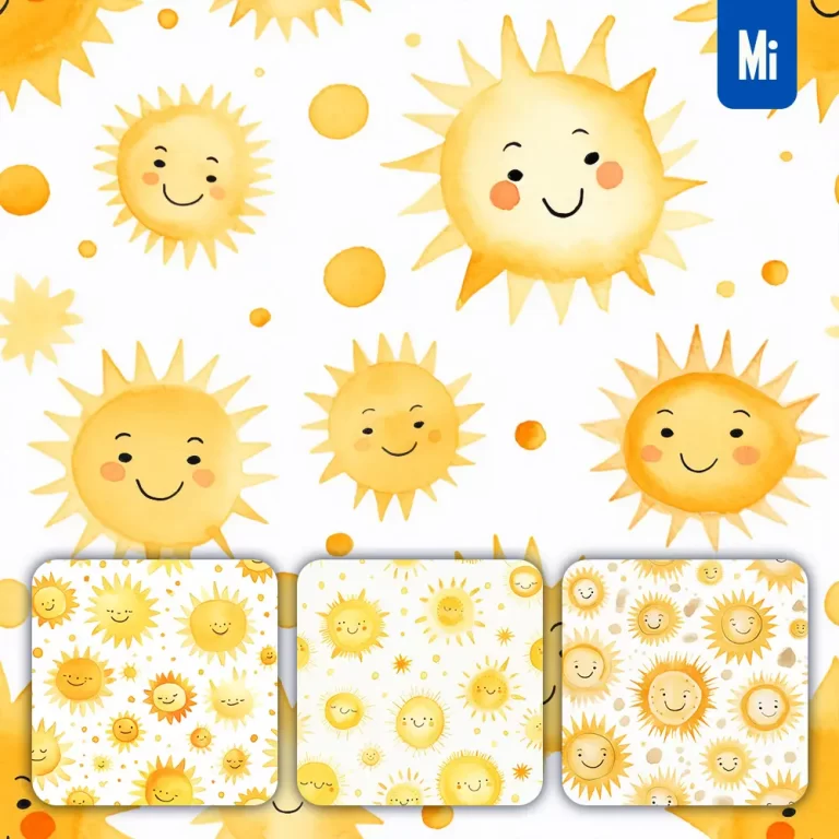 midjourney prompt sun cute painting watercolor ink drawing pattern