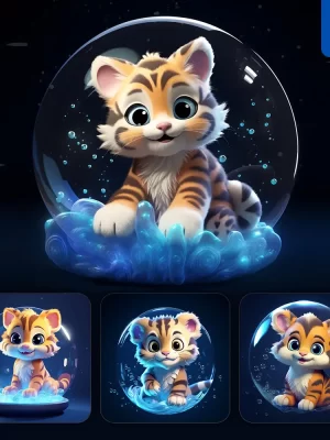 Midjourney Prompt Tiger Bubble Water Underwater Cute Cartoon 3d