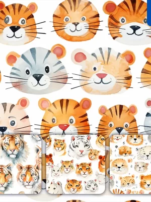 Midjourney Prompt Tiger Cute Painting Watercolor Ink Drawing Pattern