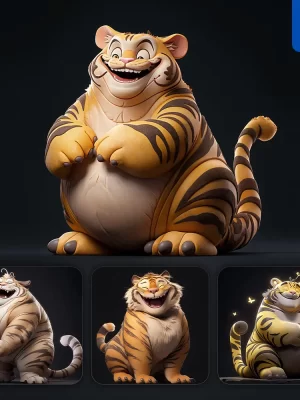 Midjourney Prompt Tiger Fat Cute 3d Cartoon Ip Character C4d Animation