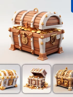 Midjourney Prompt Treasure Chest Box White Wooden C4d 3d Icon Cartoon